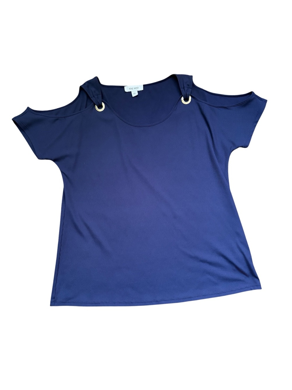 Nine West Navy Blue Drapey Cold-Shoulder Blouse Size Large